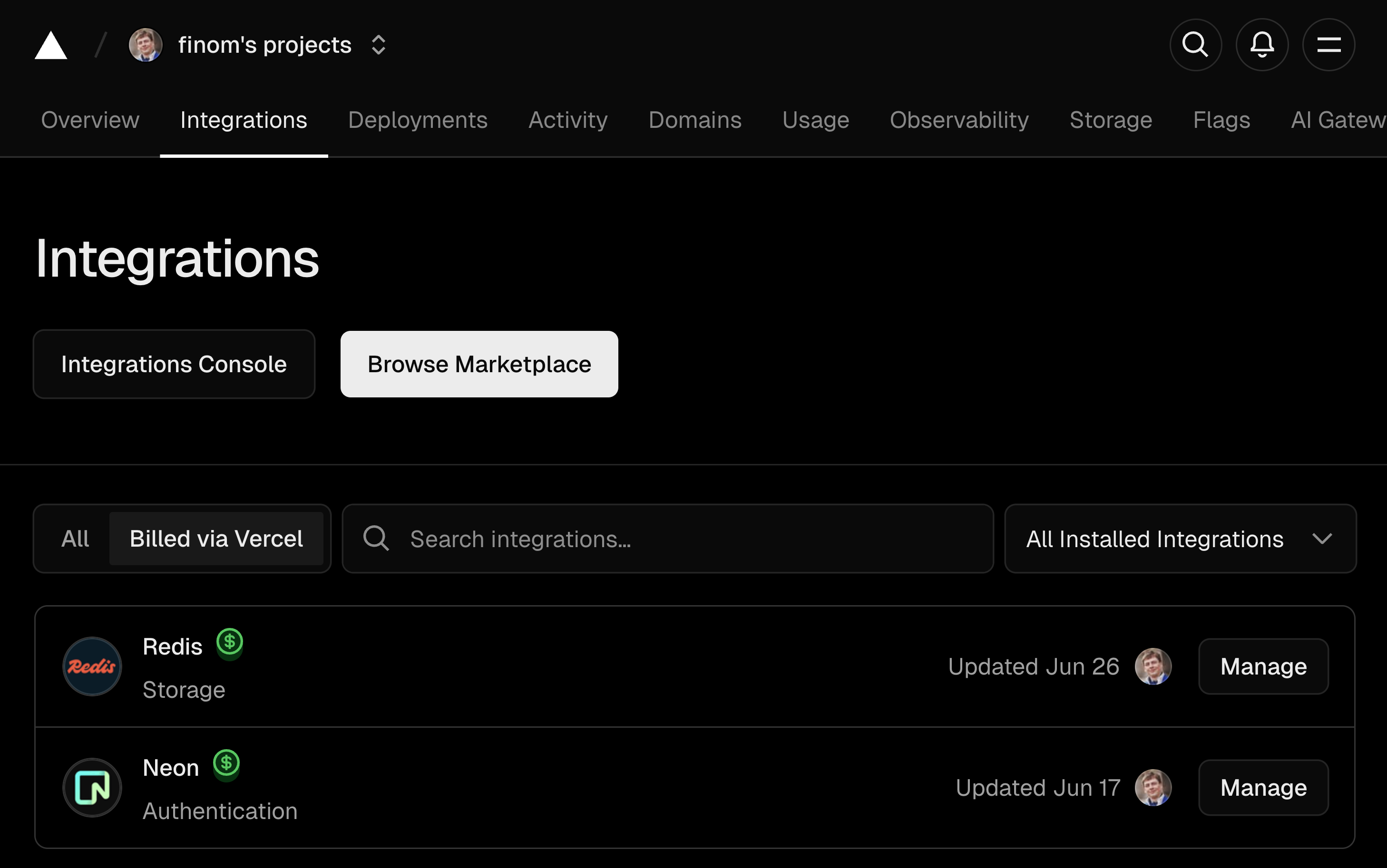 Vercel integrations for AI demo